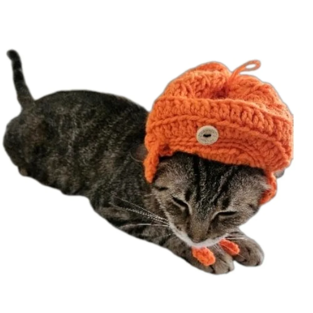 Handmade Halloween Crochet Pumpkin Hat for Cats or Small Dogs – Fall Pet Costume - Picture 14 of 16